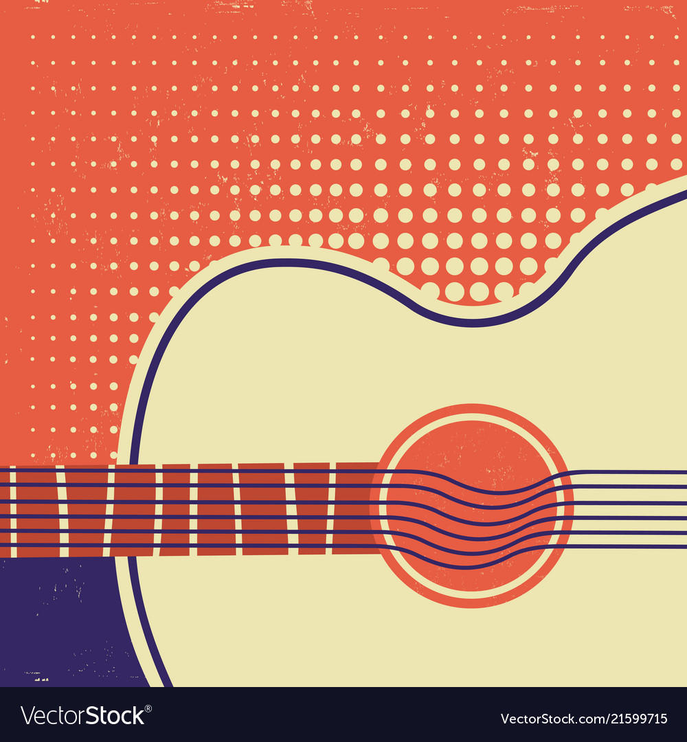 Acoustic guitar on old paper retro poster Vector Image