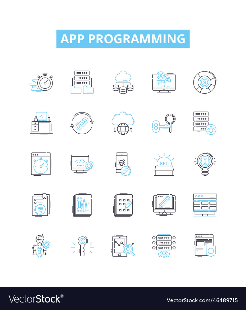 App programming line icons set vector image App programming line icons set