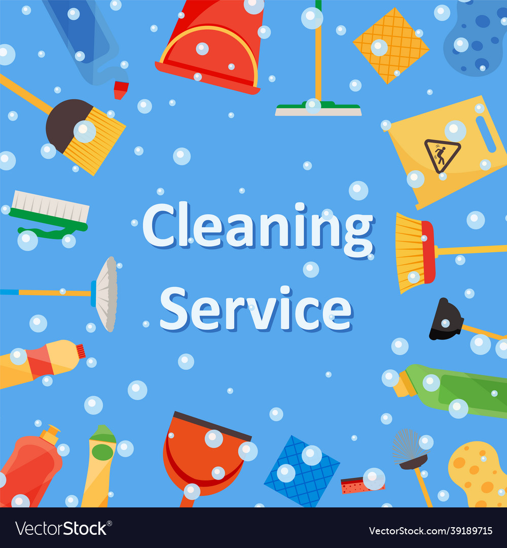 Assorted cleaning items set with brooms bucket Vector Image Assorted cleaning items set with brooms bucket