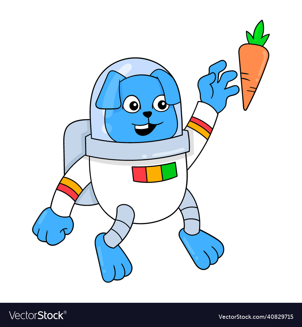 Astronaut rabbit in space reaching for carrots