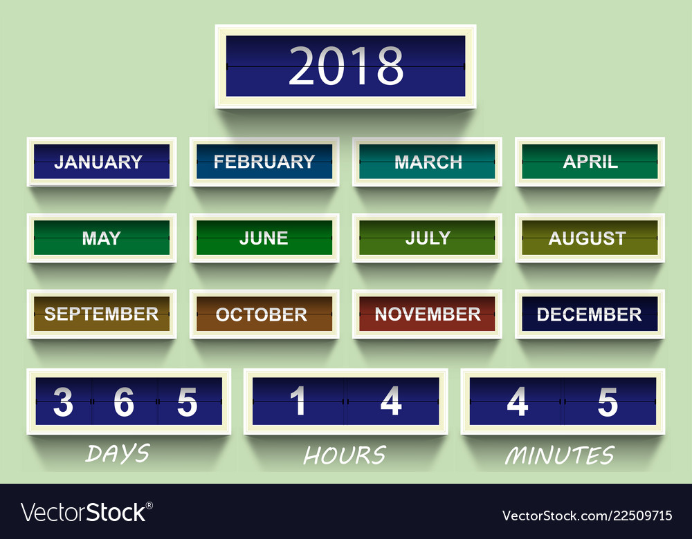Calendar 2018 countdown timer year and month vector image Calendar 2018 countdown timer year and month