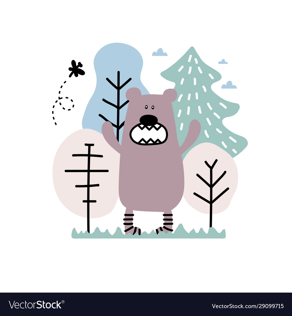 Cute bear in forest children print for baby