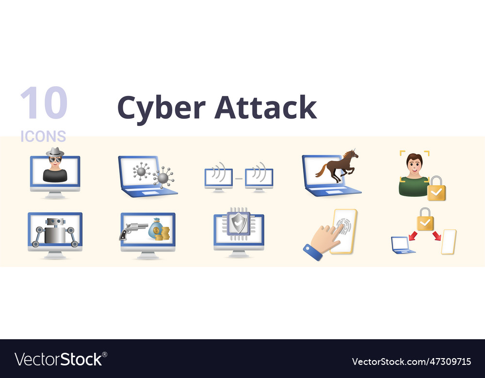 Cyber attack icons set creative elements hacker vector image Cyber attack icons set creative elements hacker
