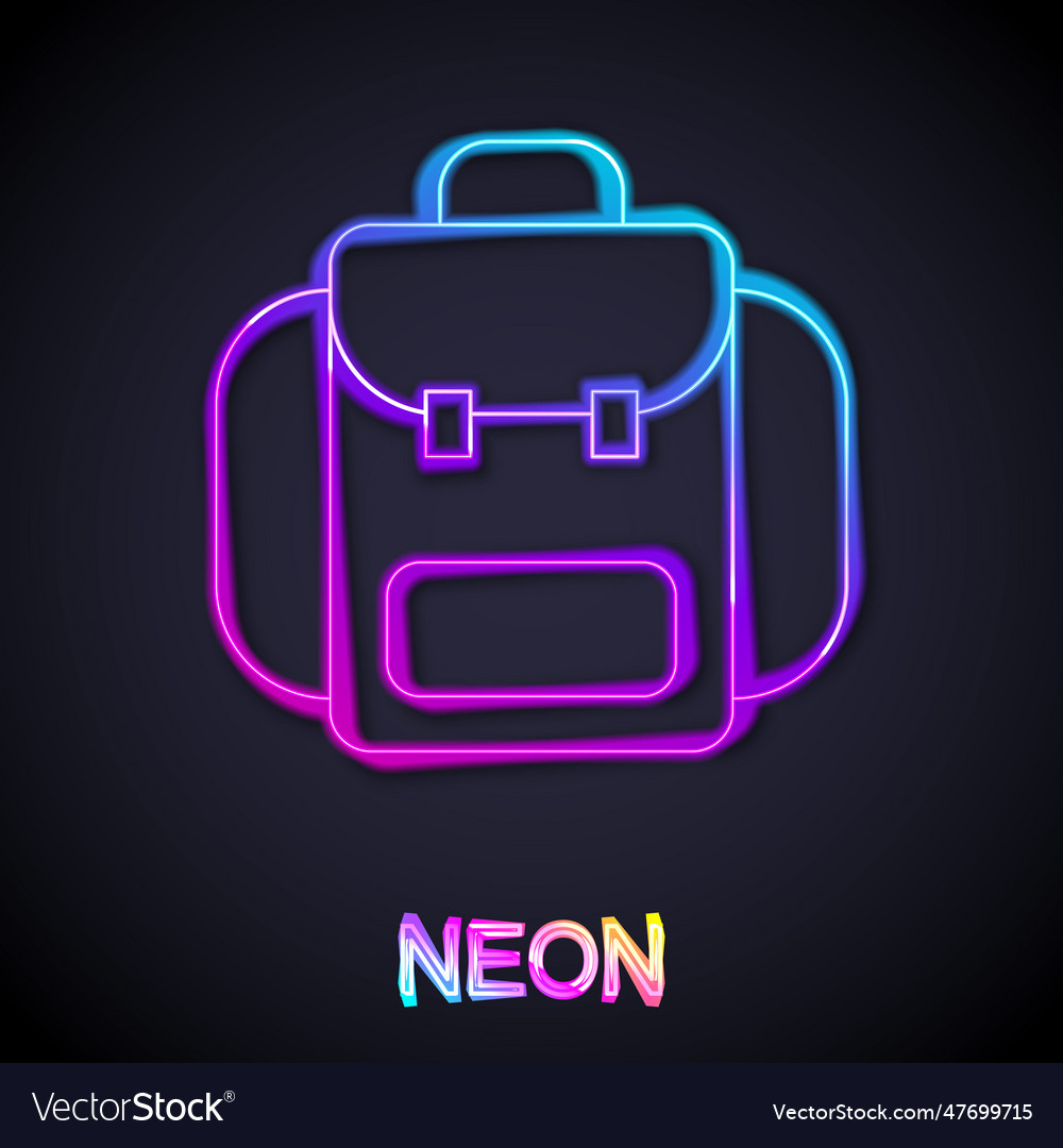 Glowing neon line hiking backpack icon isolated