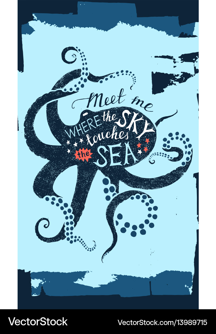 Hand drawn lettering in octopus silhouette Vector Image