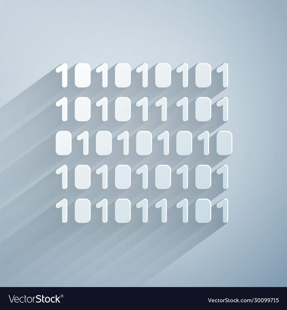 Paper cut binary code icon isolated on grey vector image Paper cut binary code icon isolated on grey