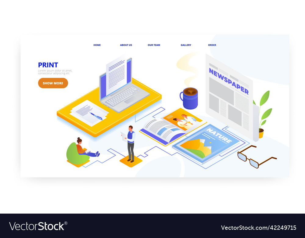 Print journalism landing page design website vector image Print journalism landing page design website