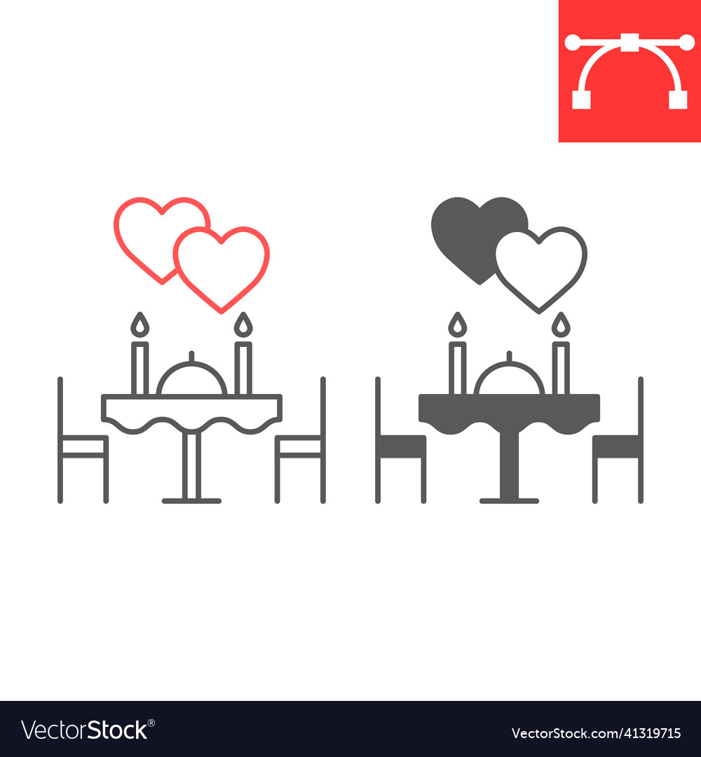 Romantic dinner line and glyph icon