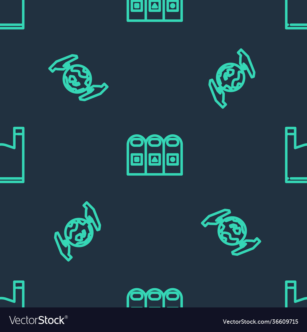 Set line trash in garbage cans sorted hands