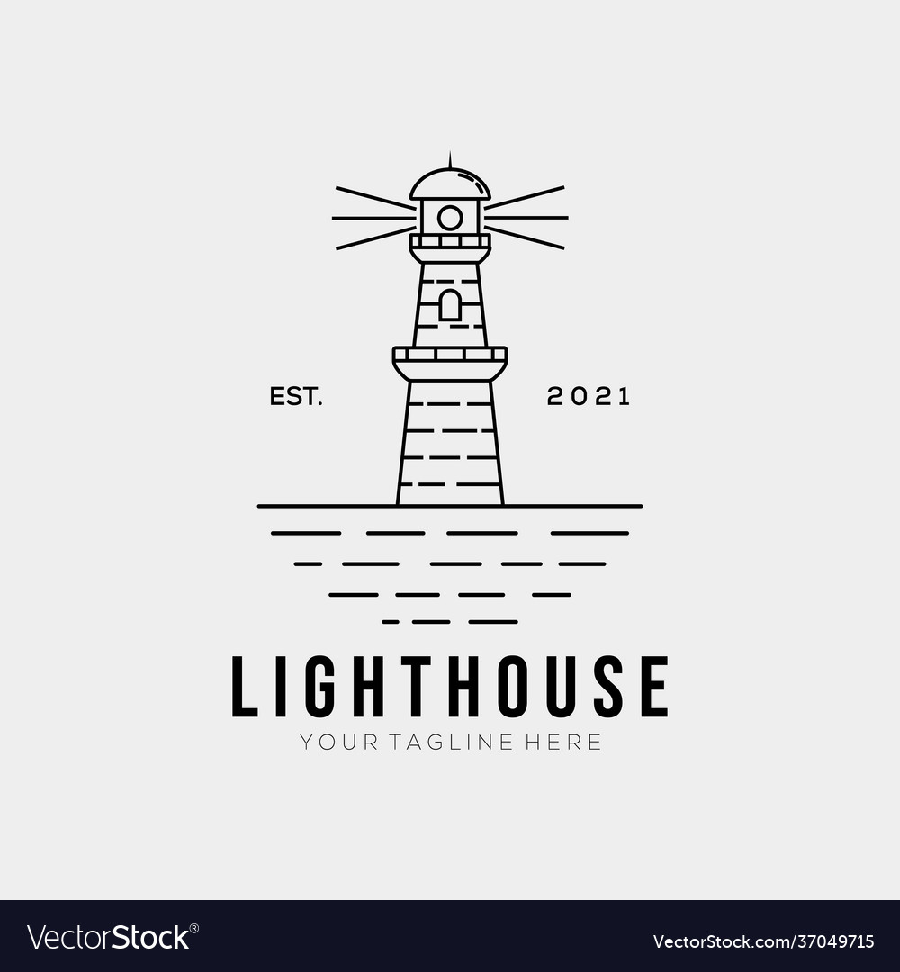 Simple lighthouse line art logo template