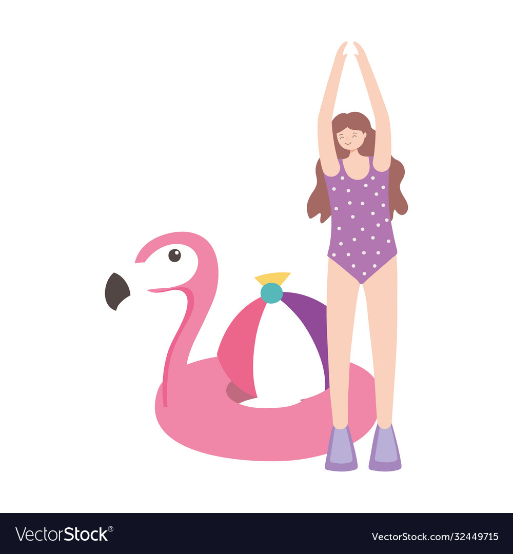 Summer time woman with flamingo float ball