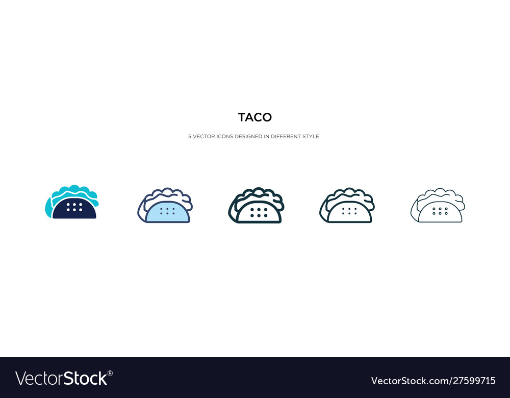 Taco icon in different style two colored vector image Taco icon in different style two colored