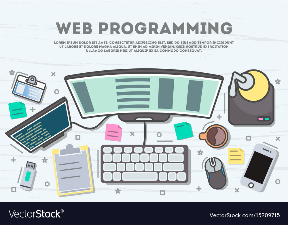 Web Programming Top View Banner Royalty Free Vector Image