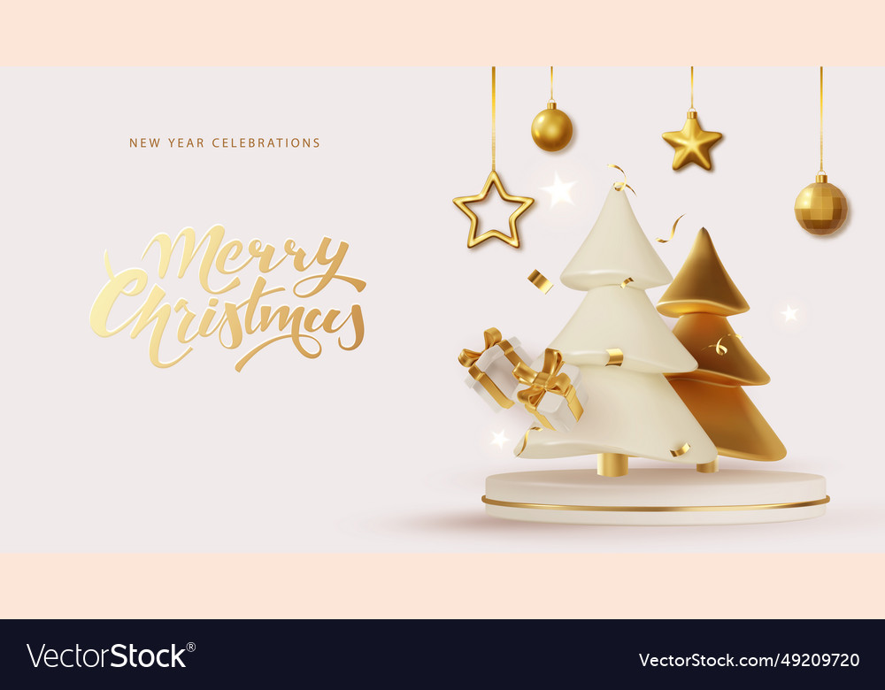 Christmas tree on round studio podium realistic