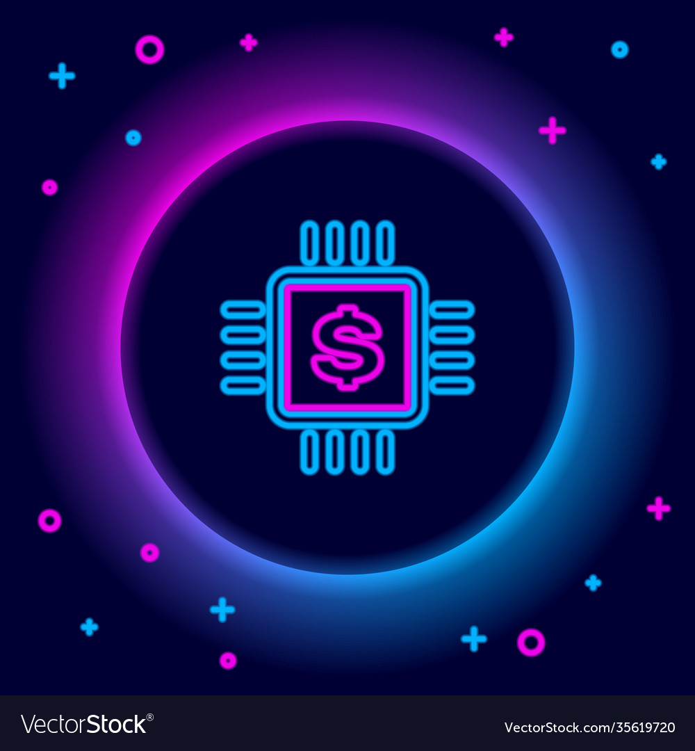 Glowing neon line processor chip with dollar icon vector image Glowing neon line processor chip with dollar icon