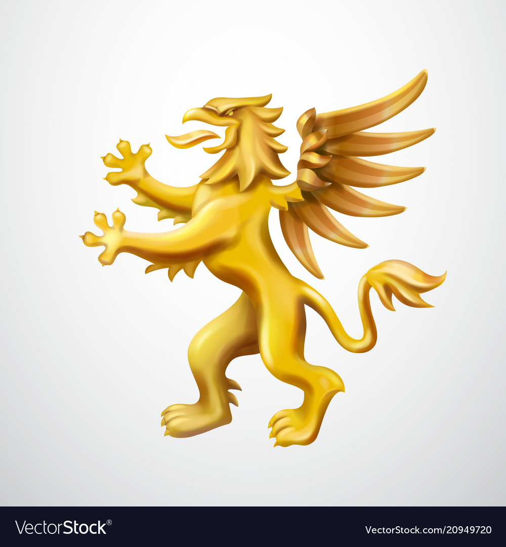 Golden heraldic griffin emblem Royalty Free Vector Image