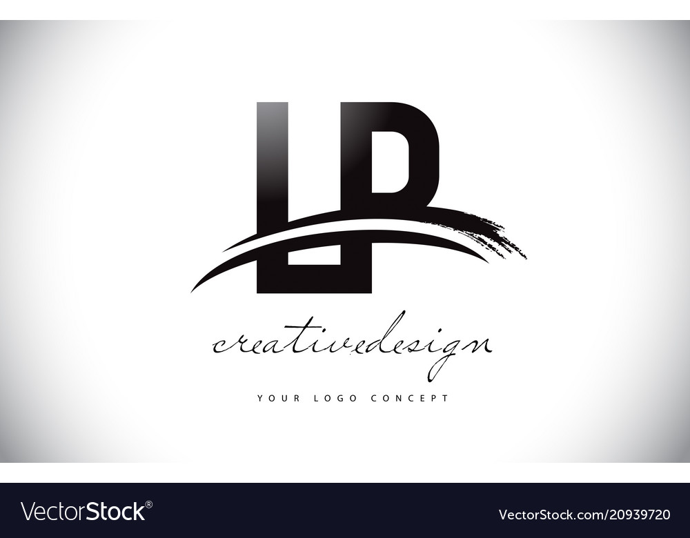 Lp l p letter logo design with swoosh and black