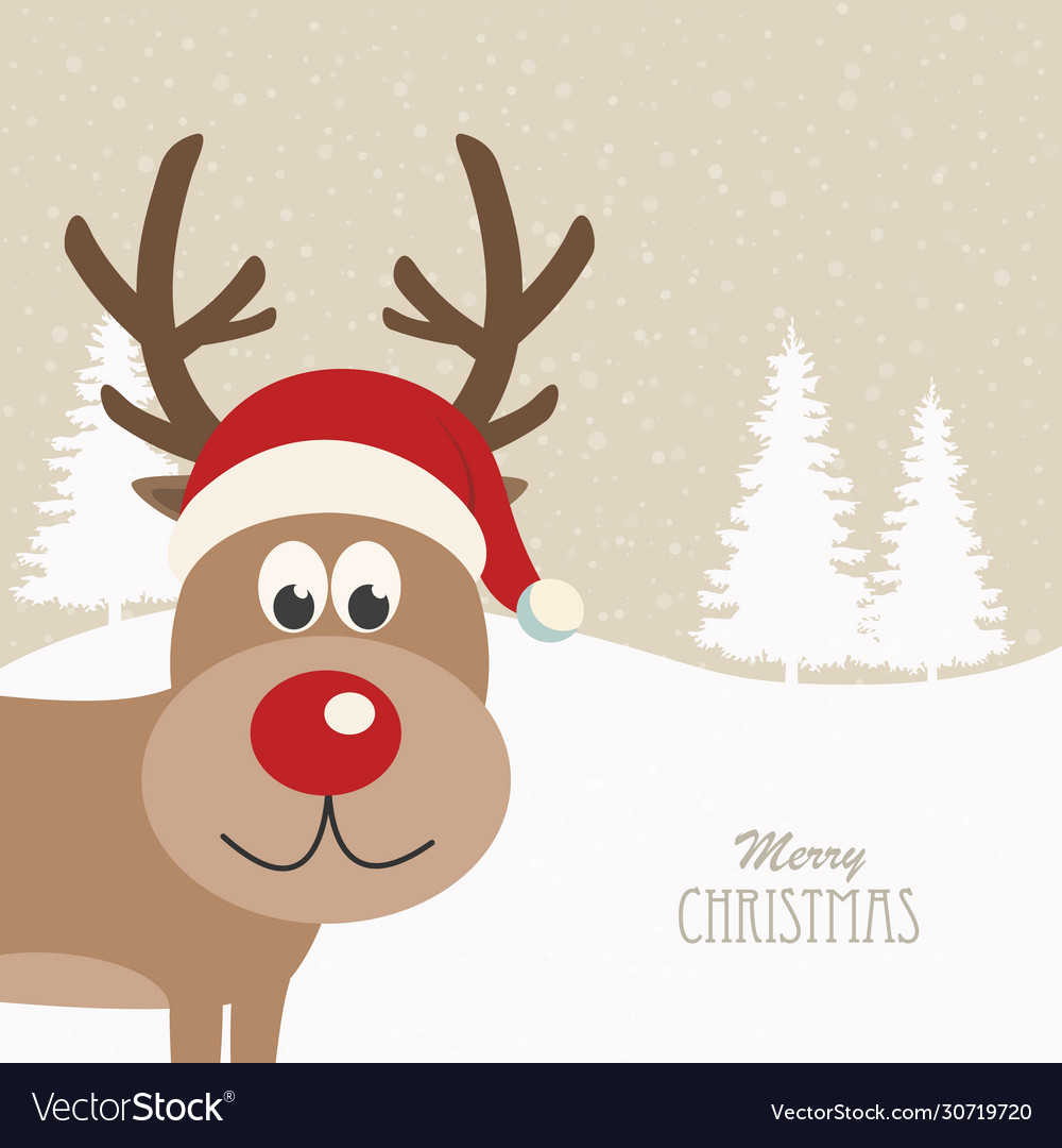 Reindeer santa hat snowy background