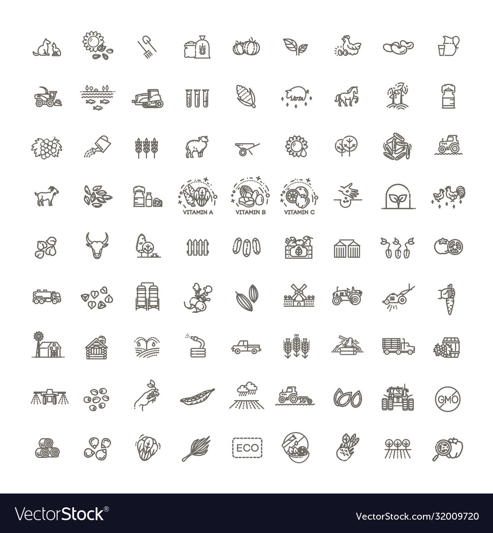 Set agriculture and farming line icons Royalty Free Vector