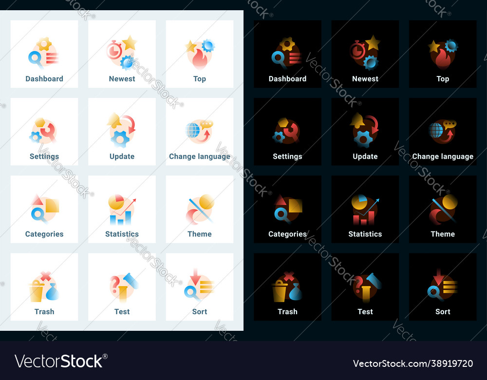 Set icons in gradient style editable vector image Set icons in gradient style editable