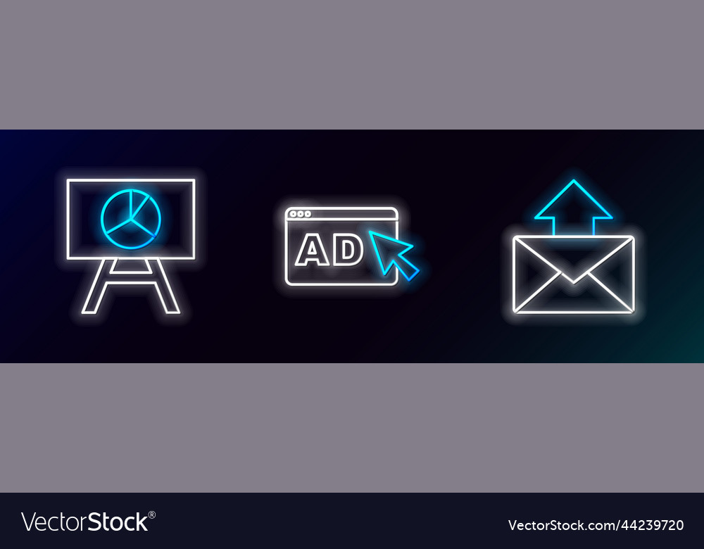 Set line mail and e-mail board with graph chart vector image Set line mail and e-mail board with graph chart