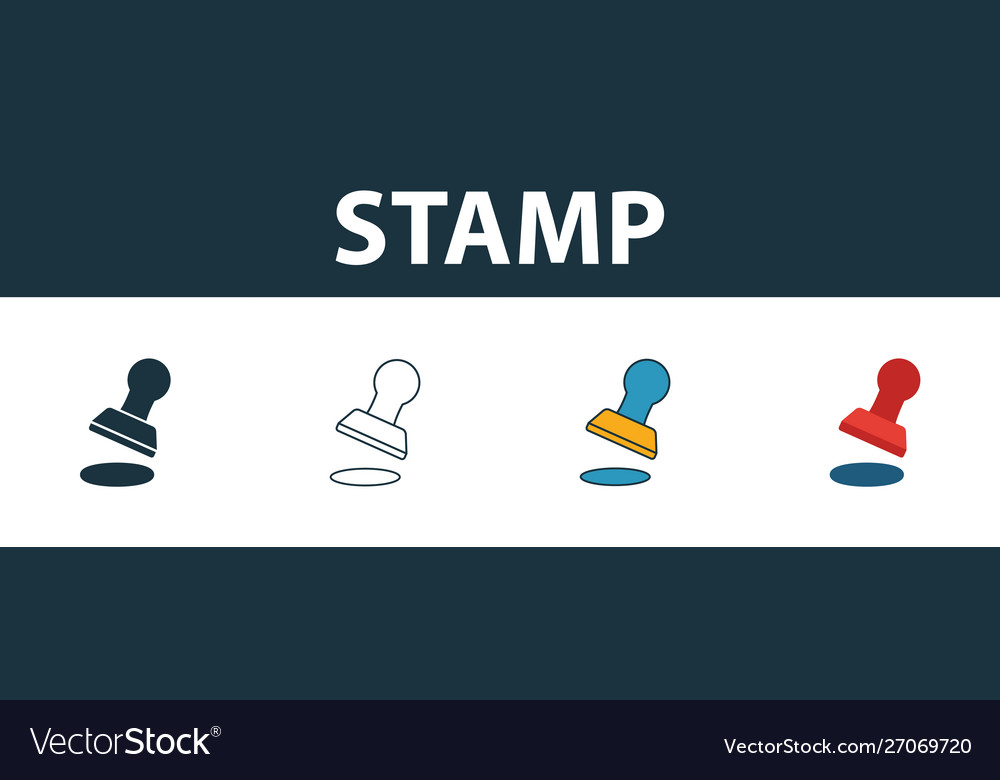 Stamp icon set four elements in different styles vector image Stamp icon set four elements in different styles