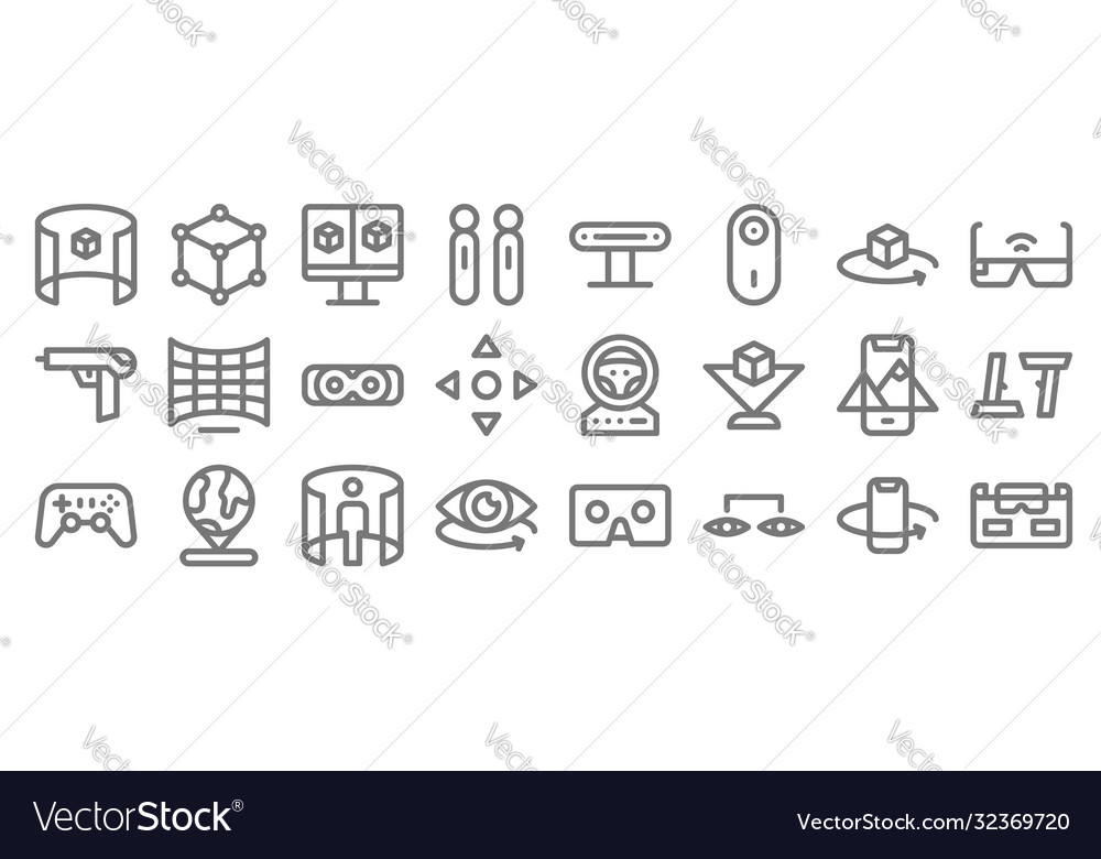 Virtual reality line icons linear set quality vector image Virtual reality line icons linear set quality