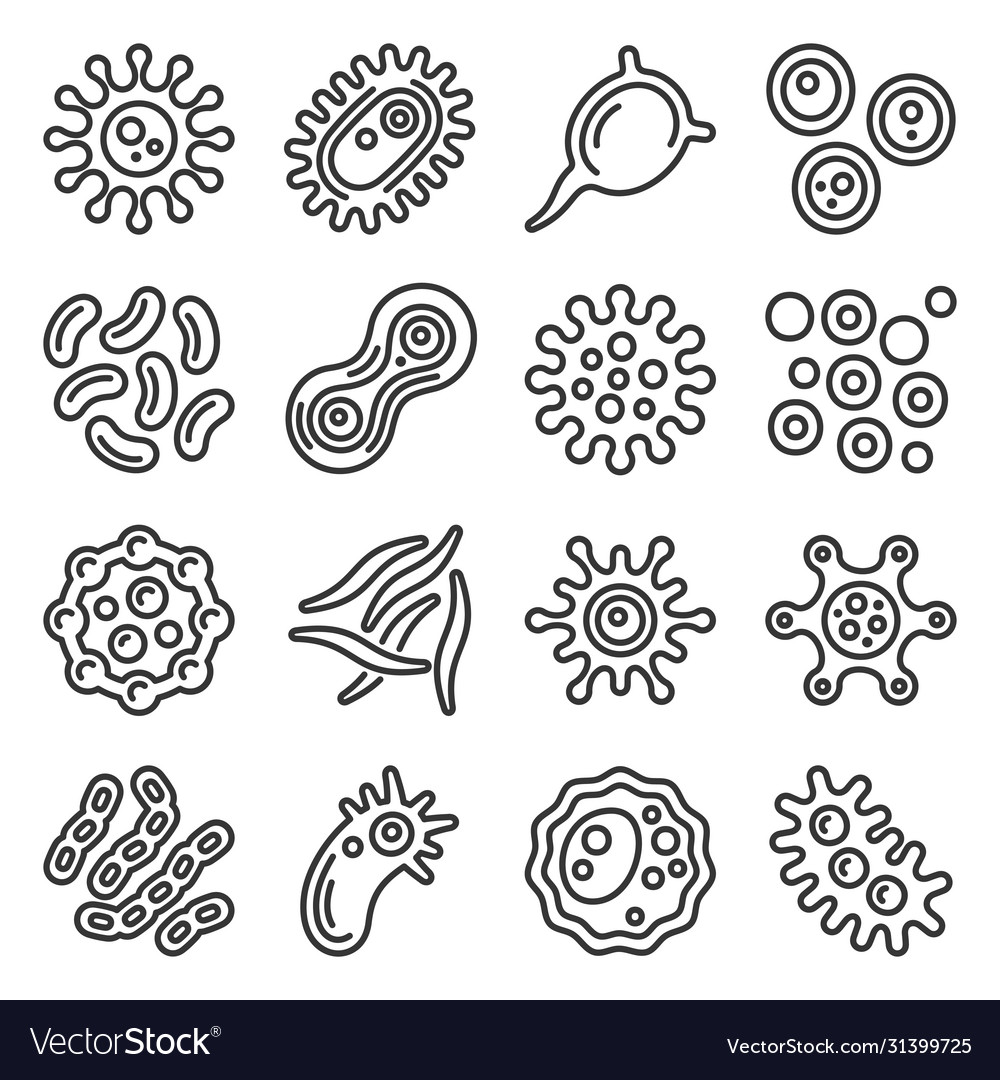 Bacteria microbes and viruses icons set Royalty Free Vector