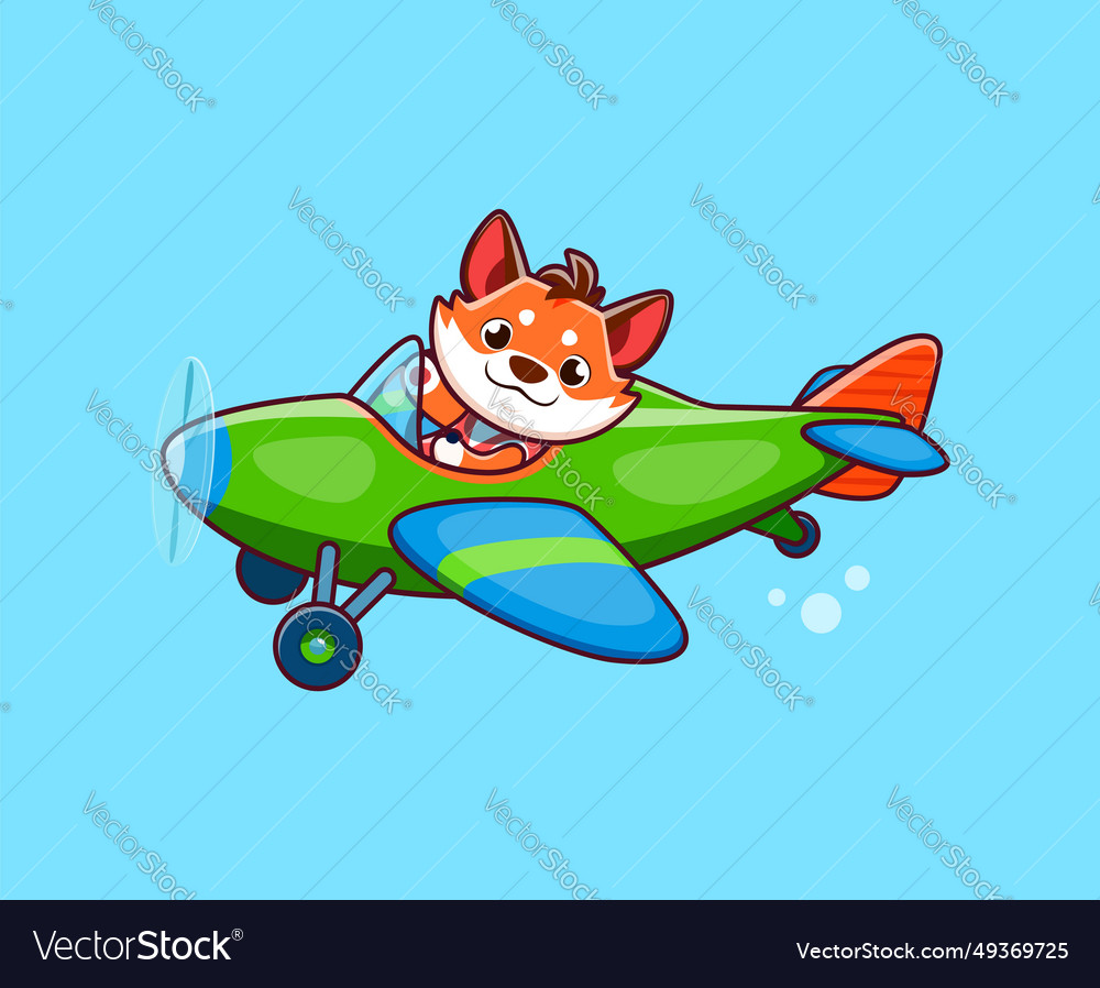 Cartoon cute fox animal character on plane Vector Image