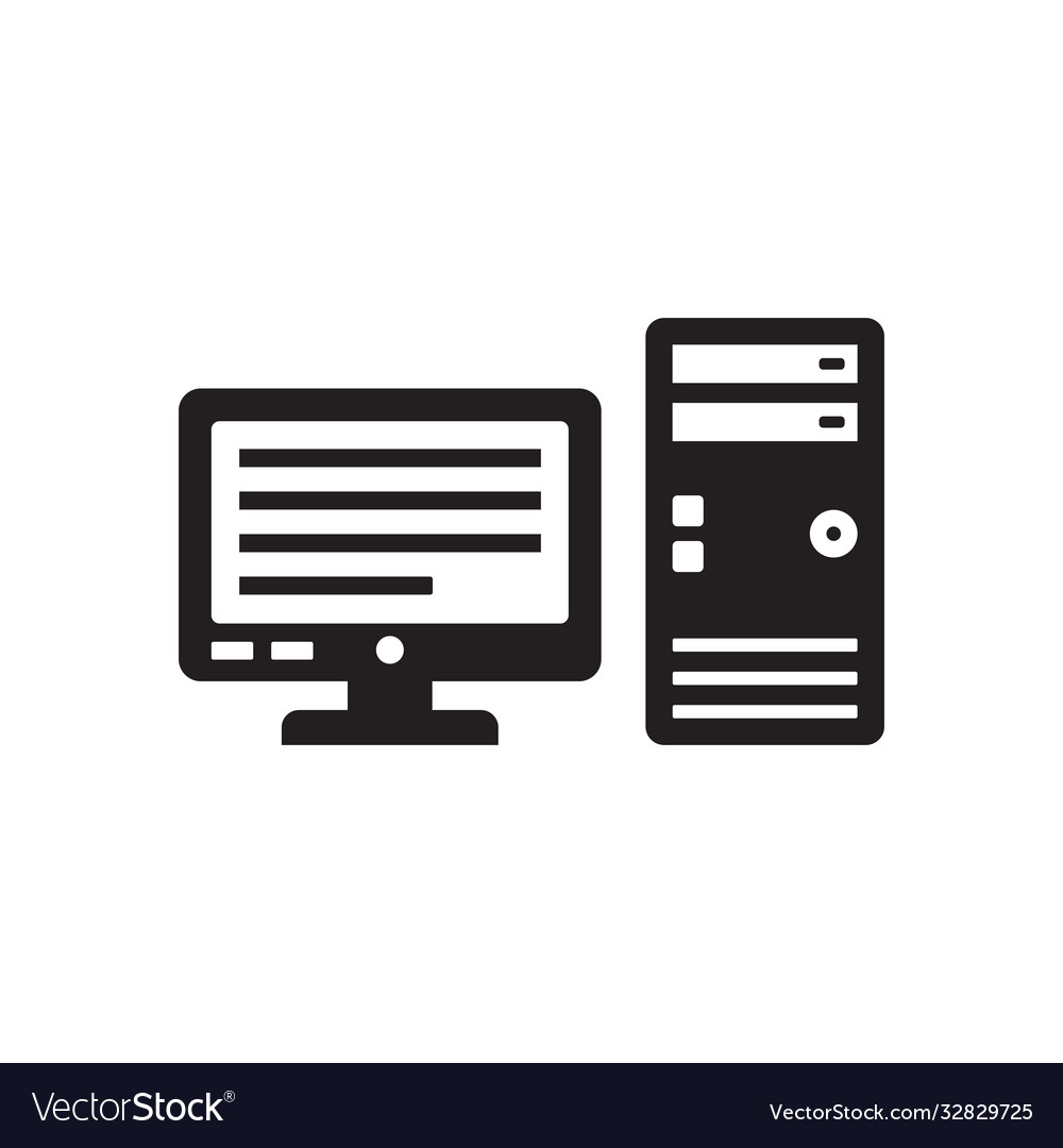 Computer system block and monitor - black icon vector image Computer system block and monitor - black icon