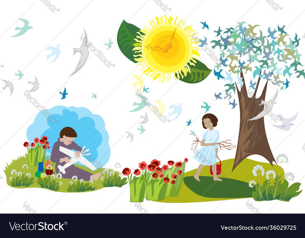 Kids having fun in sun and nature