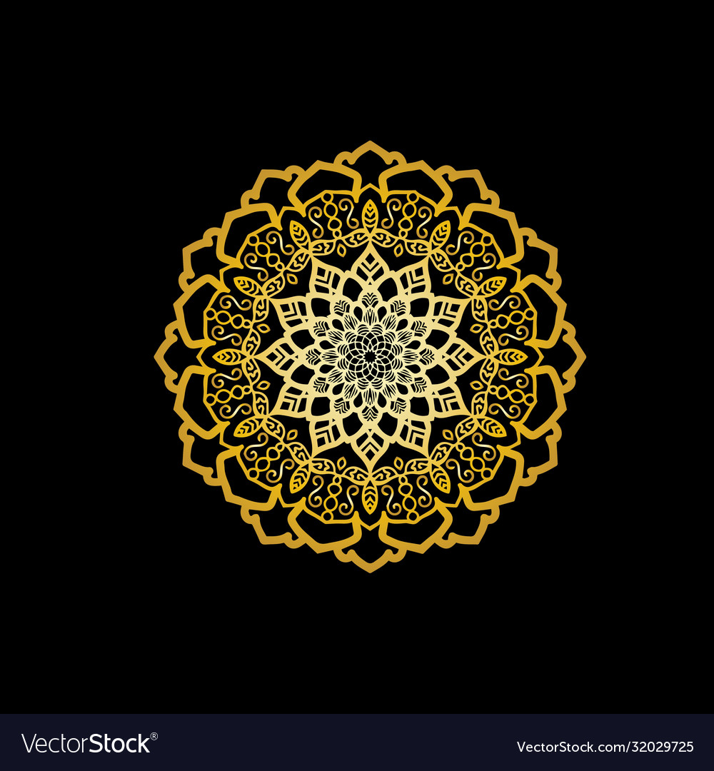 Mandala gold in black background Royalty Free Vector Image