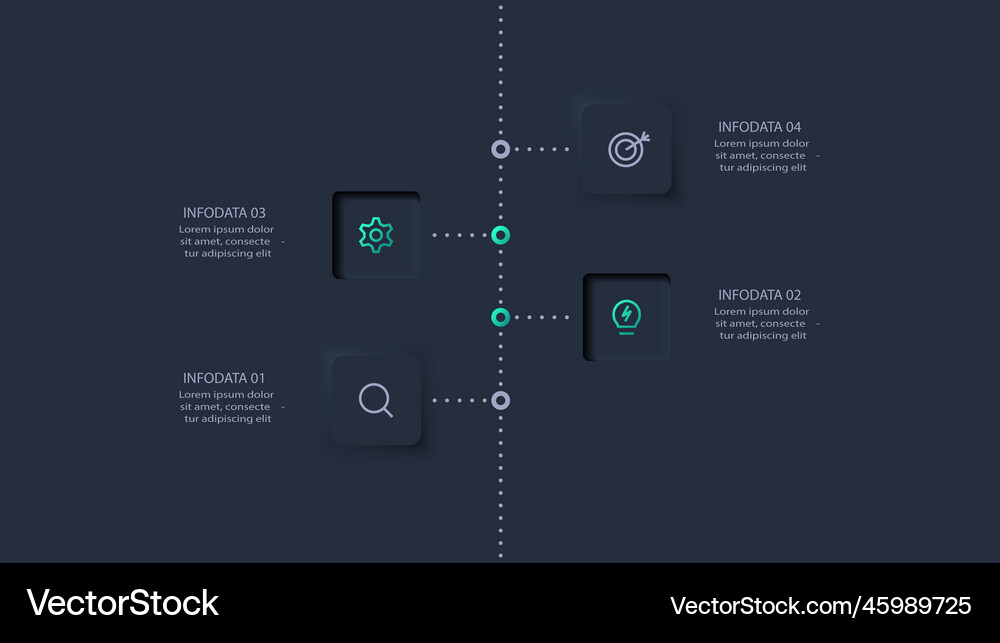 Neumorphic flowchart dark infographic creative Vector Image