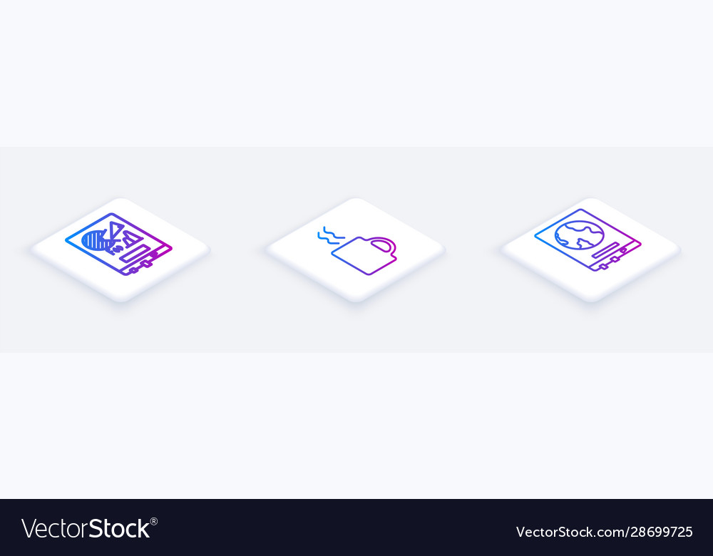 Set isometric line board with graph chart coffee
