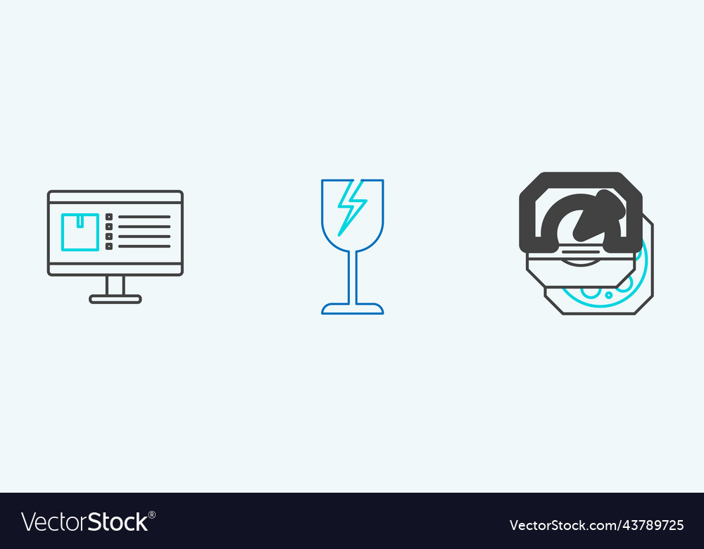 Set line pizza in cardboard box computer monitor vector image Set line pizza in cardboard box computer monitor