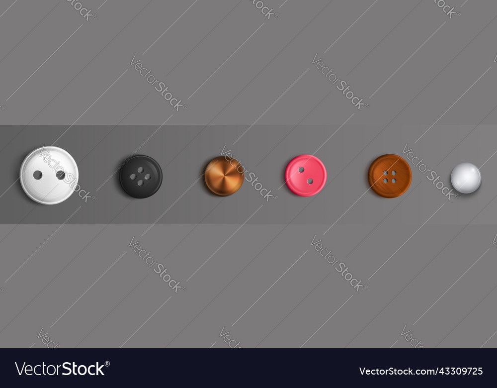 Sewing buttons with holes and solid design set Vector Image