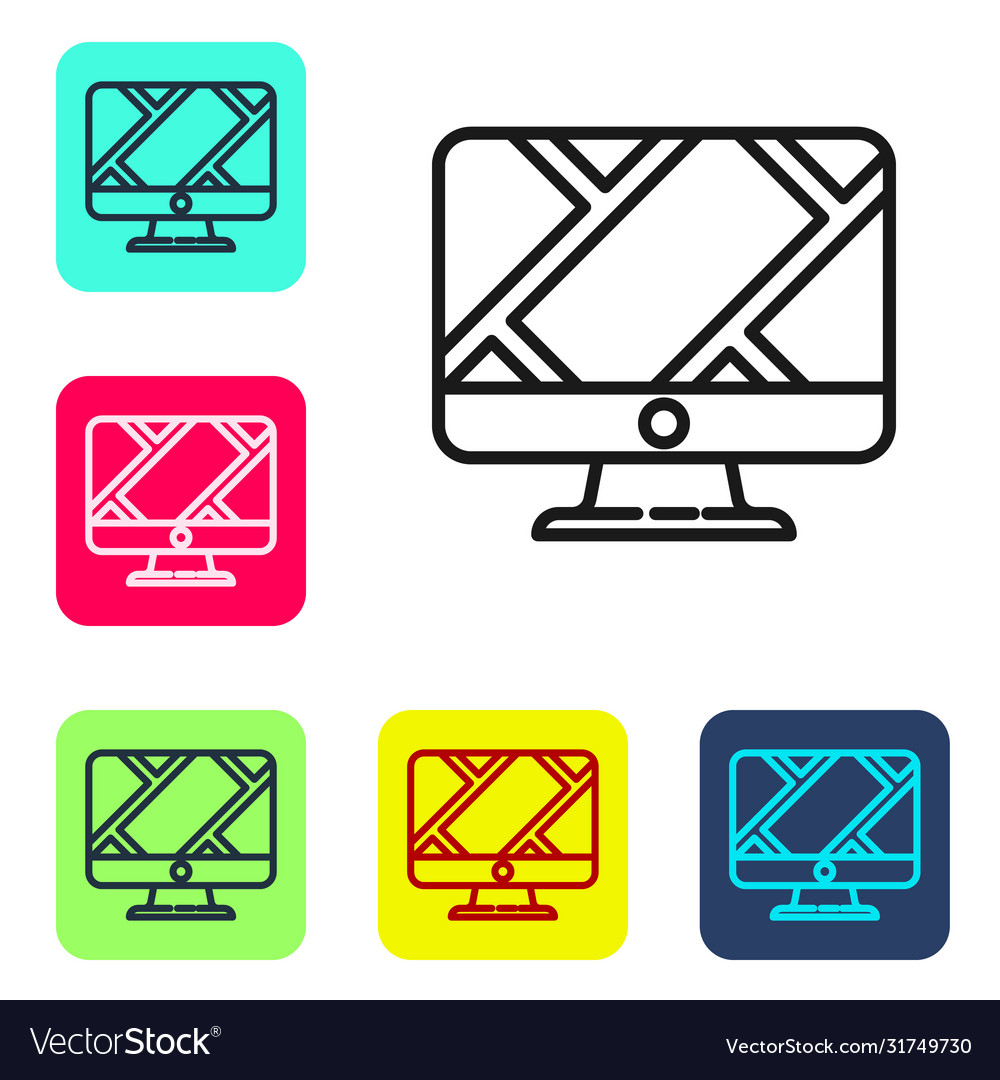 Black line computer monitor and folded map vector image Black line computer monitor and folded map