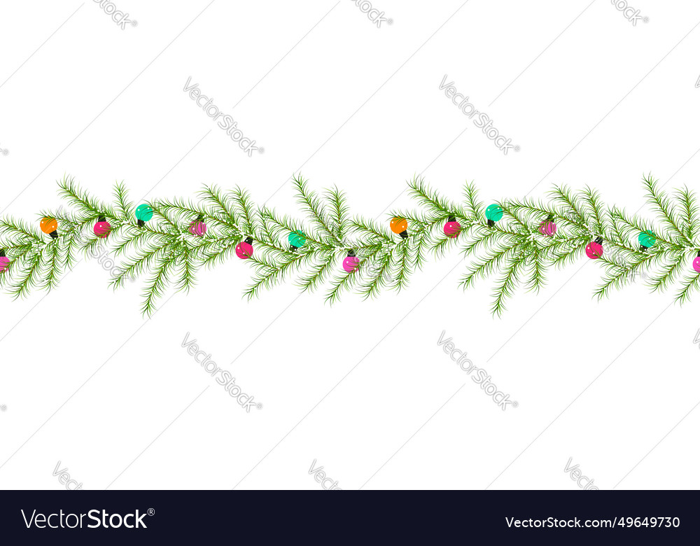 Christmas lights string with fir tree branches