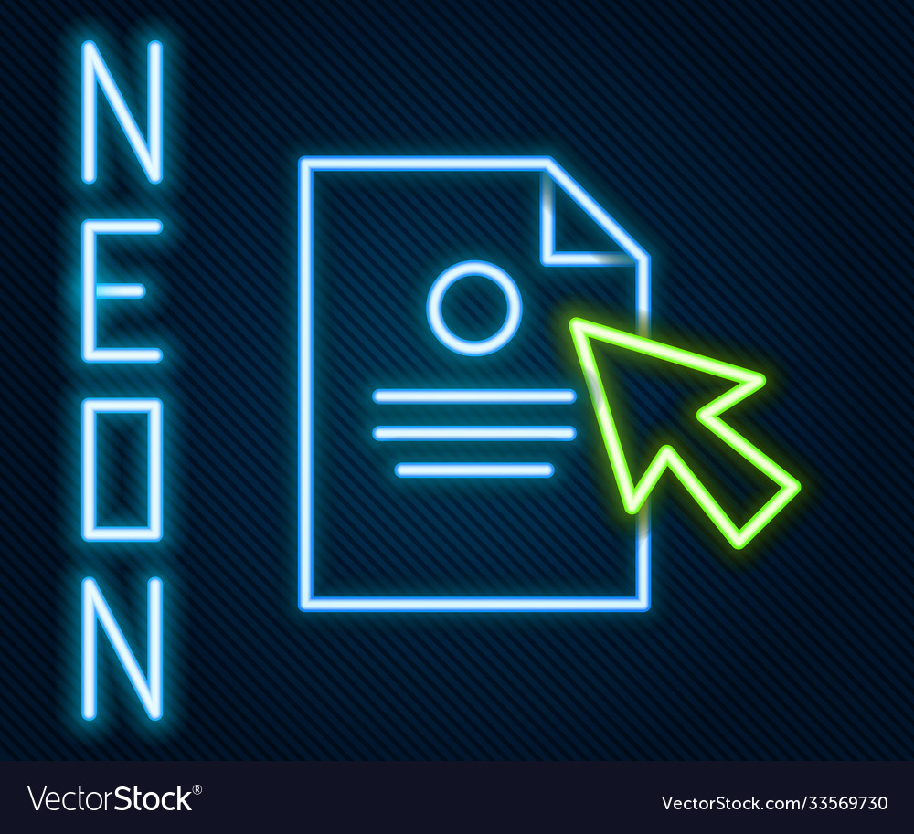 Glowing neon line document and cursor icon