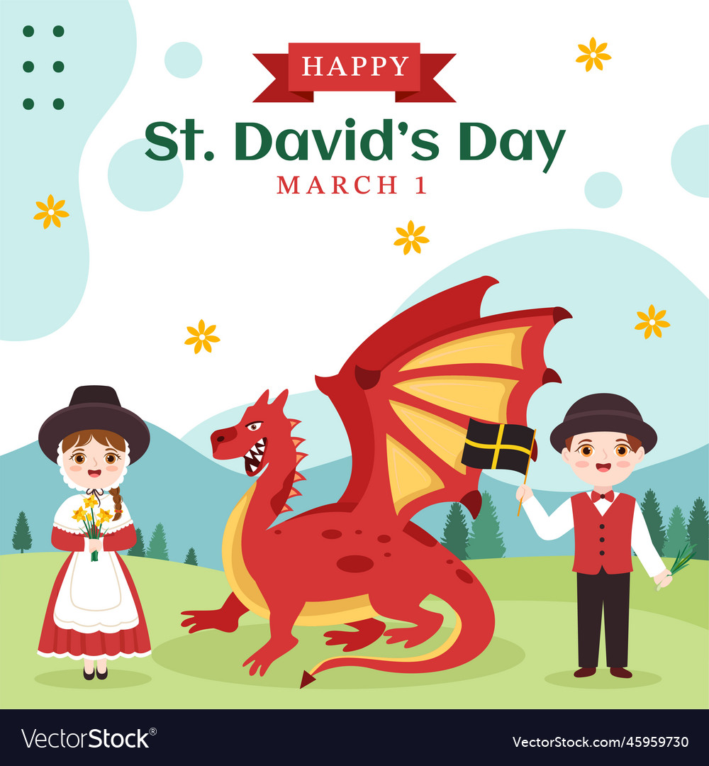 Happy st davids day social media background flat