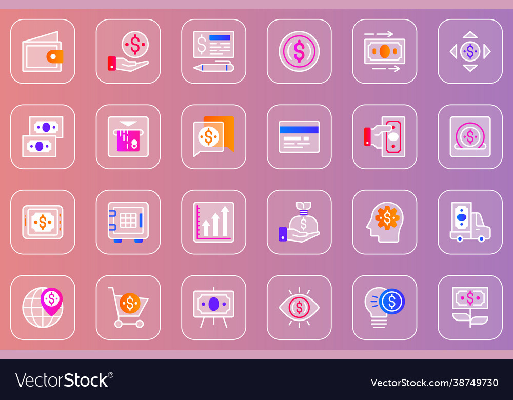 Money web glassmorphic icons set pack outline Vector Image