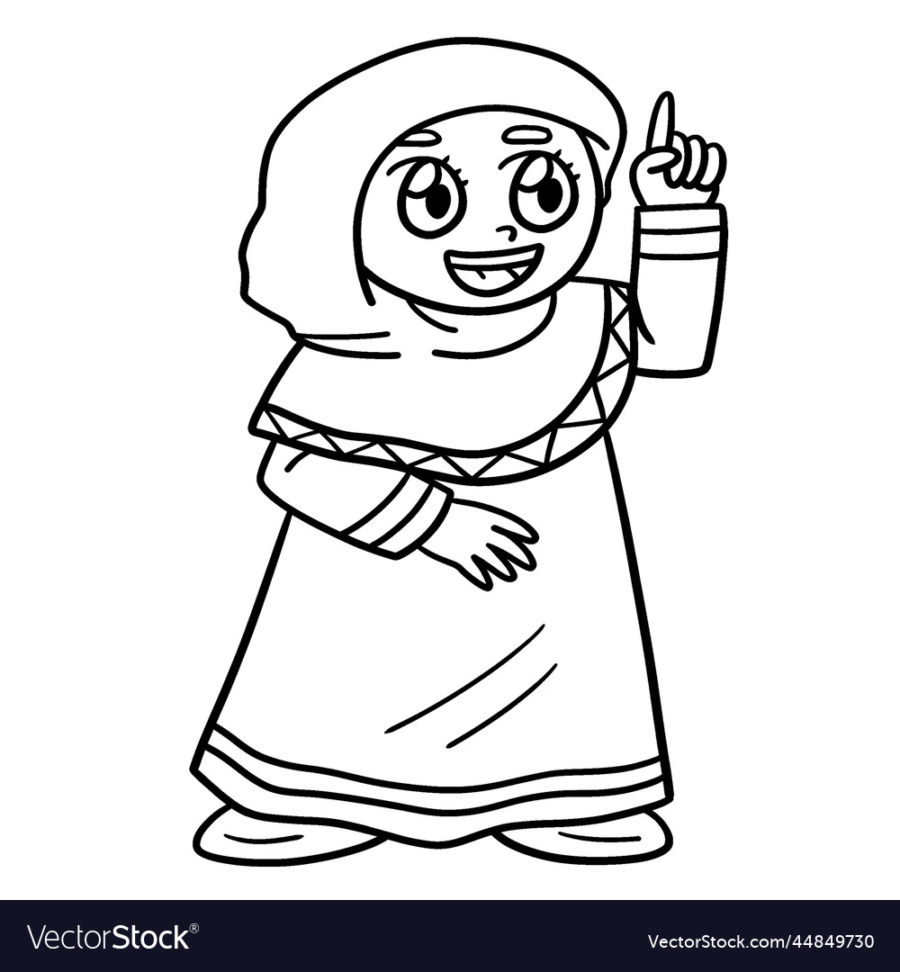 Ramadan muslim girl isolated coloring page Vector Image