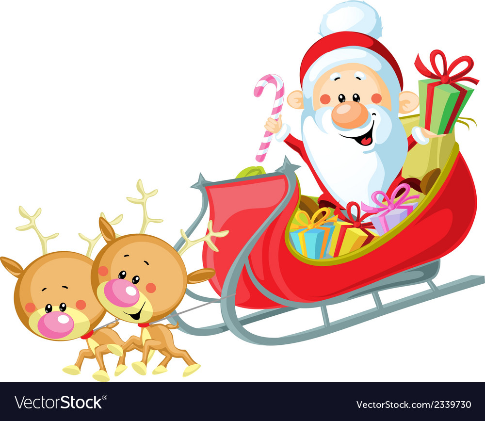 Santa sleigh and reindeer isolated on white Vector Image