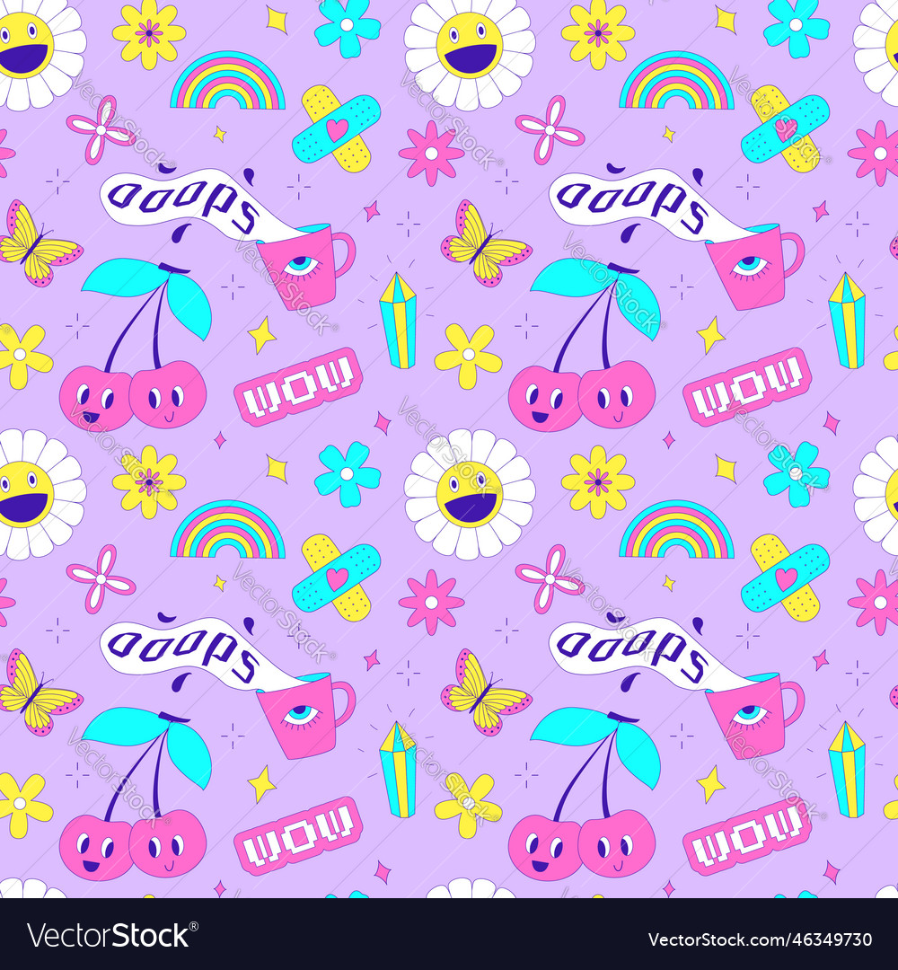 Seamless pattern with y2k style elements acidic
