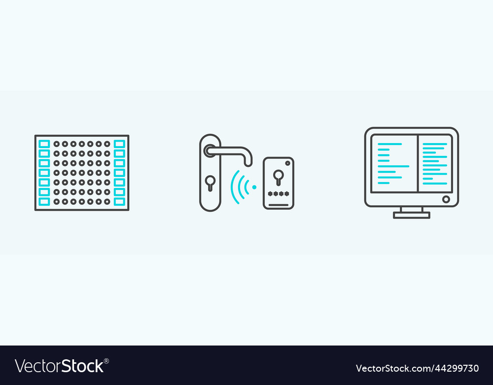 Set line computer monitor screen printed circuit vector image Set line computer monitor screen printed circuit