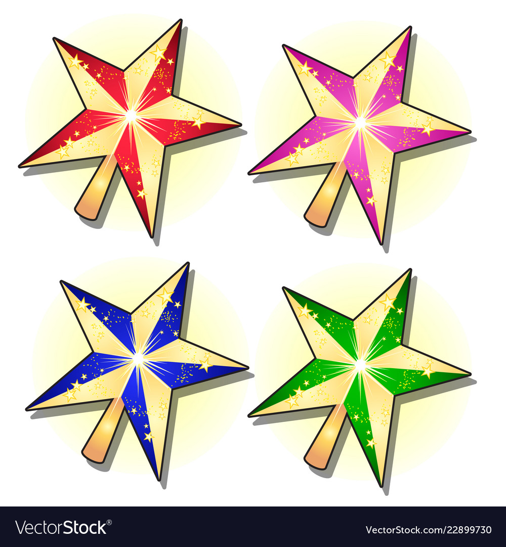 Set of gold sparkling stars painted in different vector image Set of gold sparkling stars painted in different