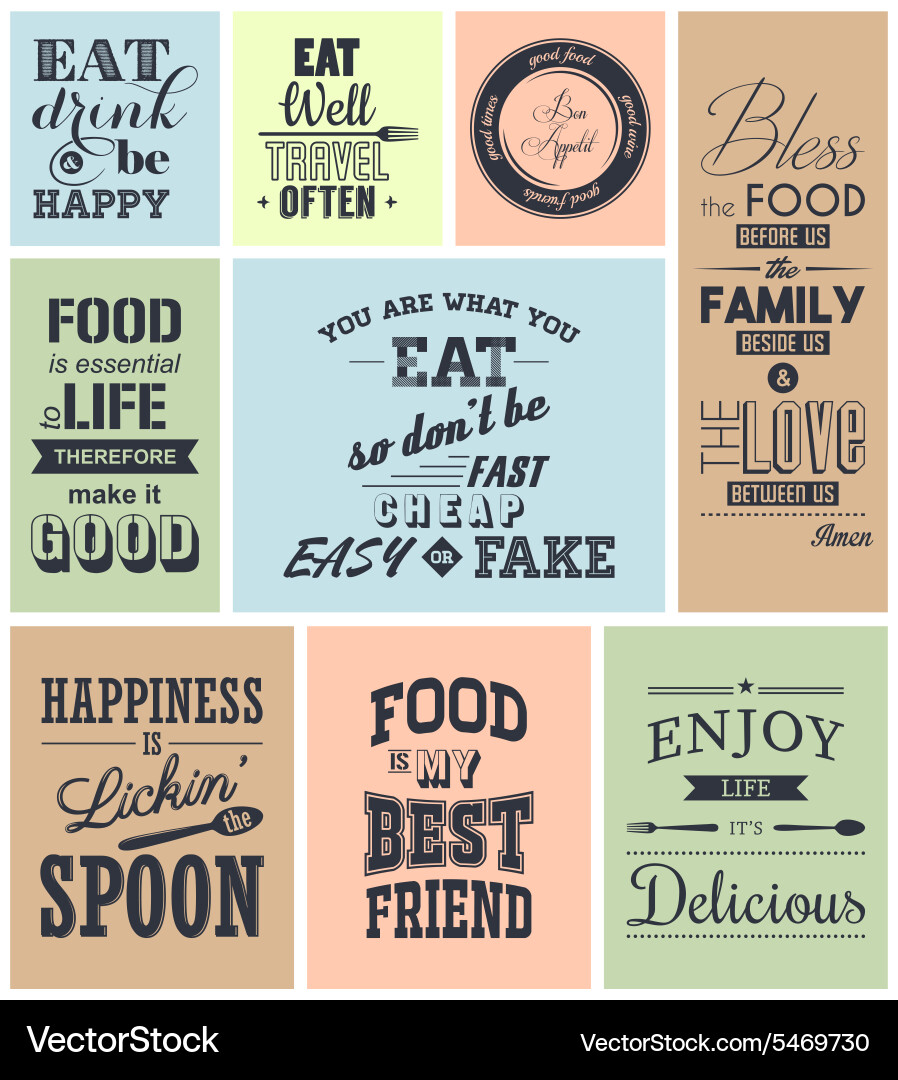 Set vintage food typographic quotes Royalty Free Vector