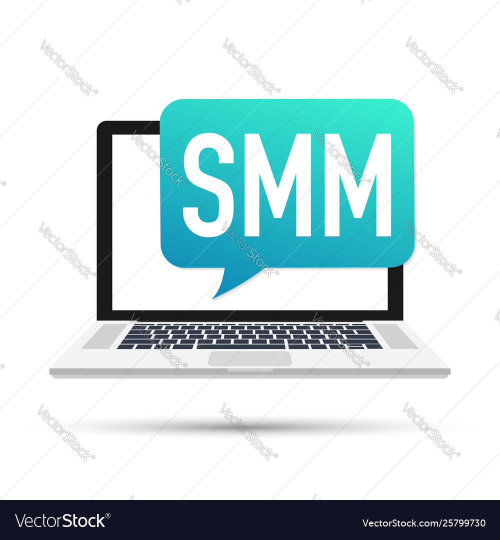 Smm social media marketing icon with laptop