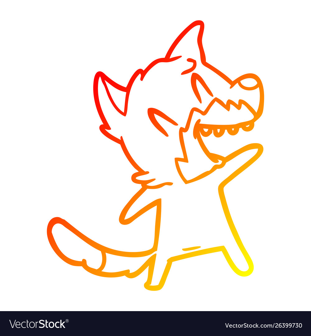 Warm gradient line drawing laughing fox cartoon