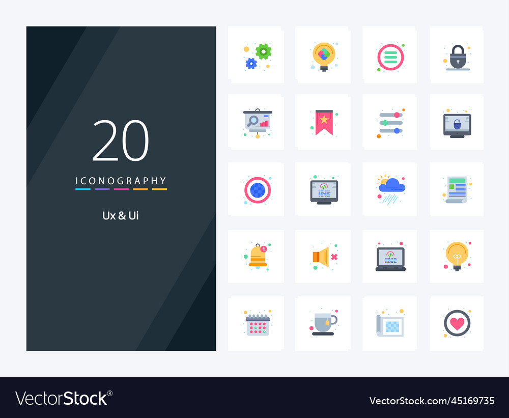 20 ux and ui flat color icon for presentation